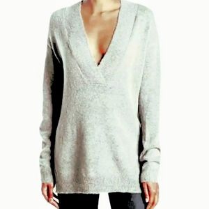 RDI Nordstrom Sweater Women MEDIUM Tight Knit Deep V-Neck Oversized Tunic Ivory